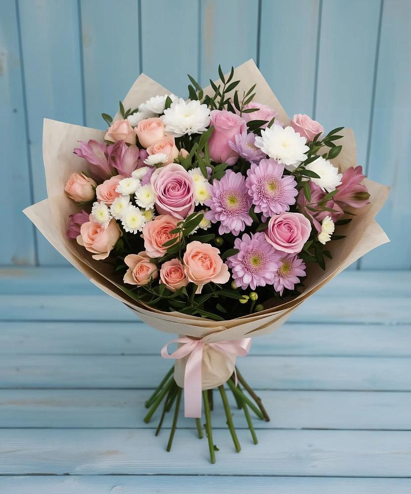 Букет цветов из: Хризантемы, Розы и Альстромерии в Навашино