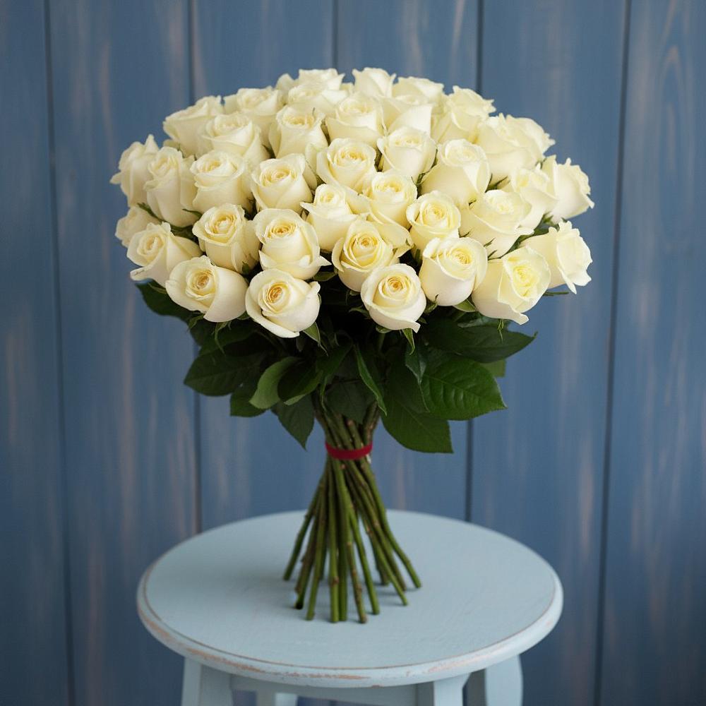 Букет 51 Белая роза Эдлесс Лав в Навашино