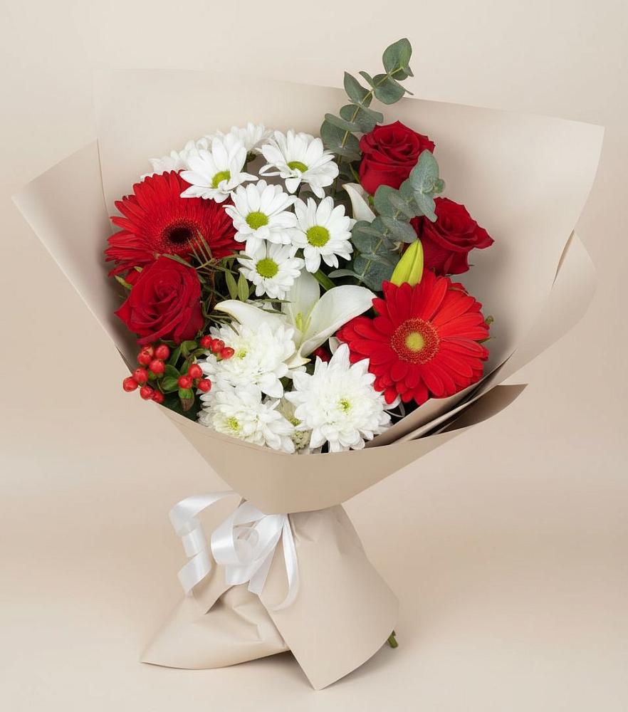 Букет цветов из: Розы, Хризантемы, Герберы и Лилии в Навашино