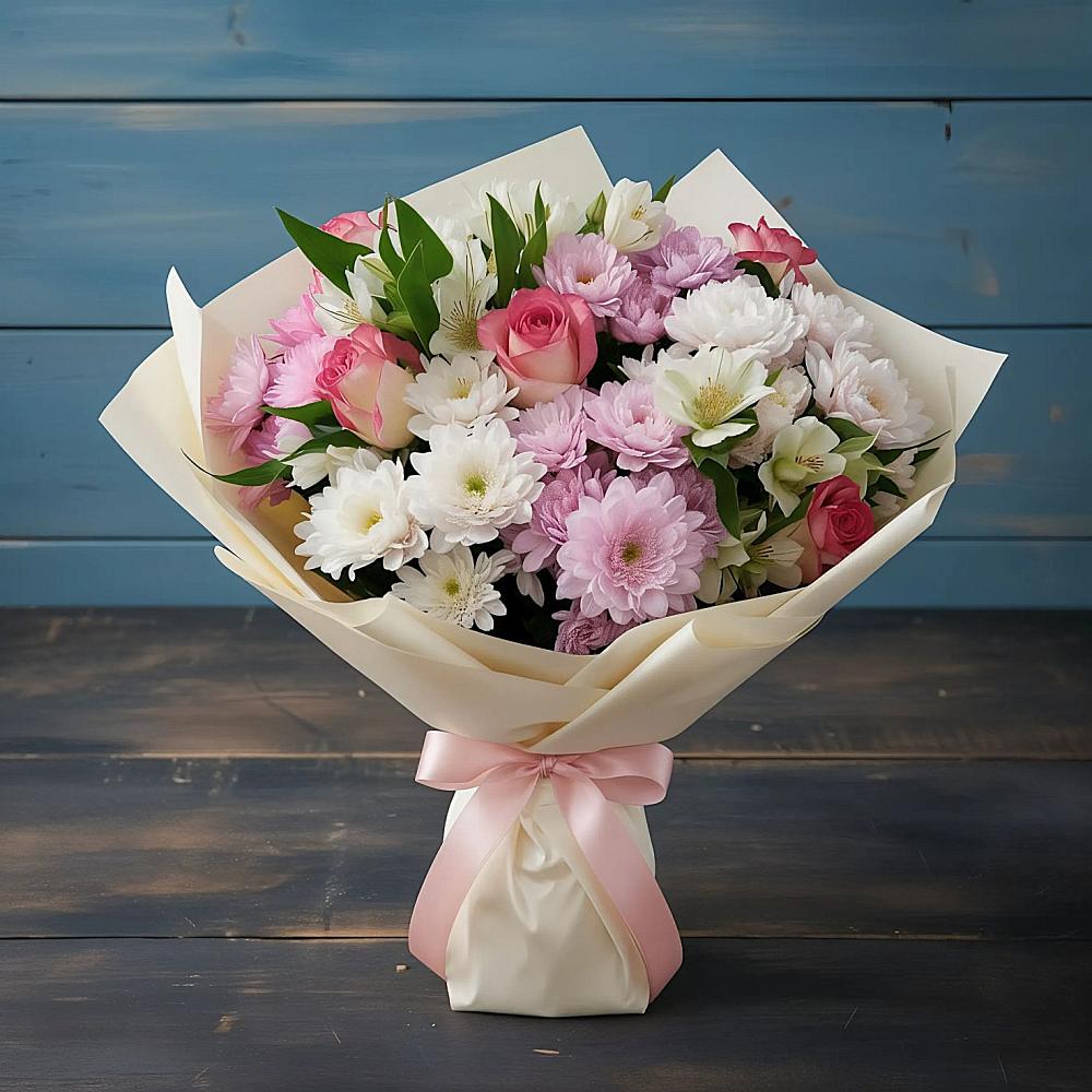 Букет цветов из: Хризантемы, Альстромерии и Розы в Навашино